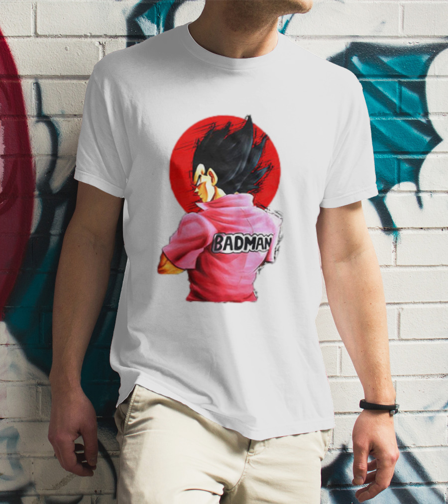 Vegeta Badman Pink Shirt Dragon Ball Style Red Circle Background T-Shirt