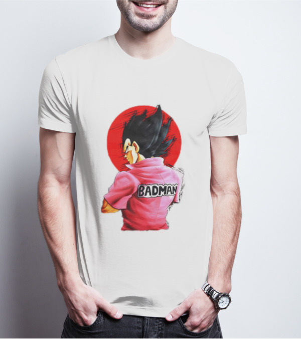 Vegeta Badman Pink Shirt Dragon Ball Style Red Circle Background T-Shirt