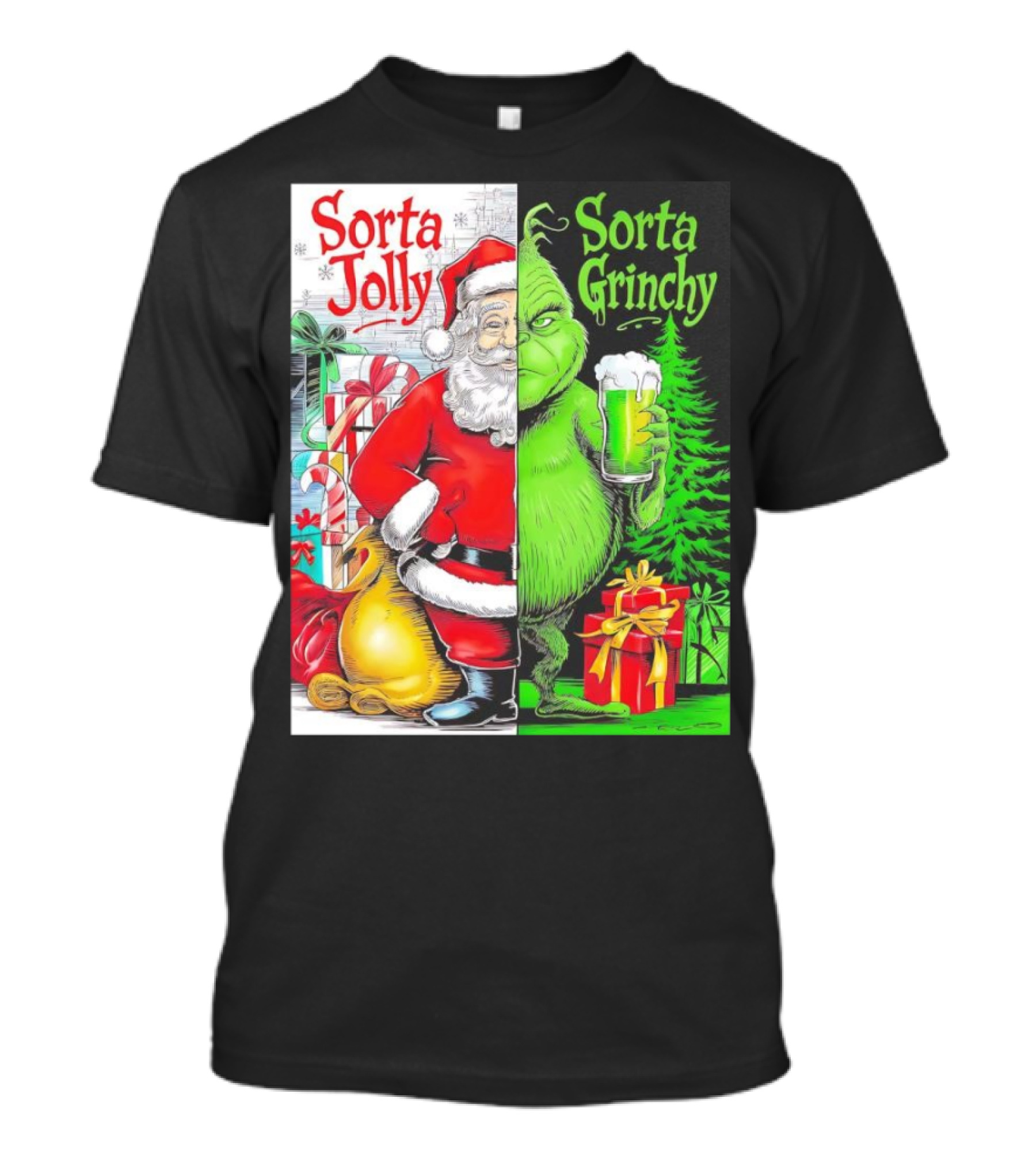 Sorta Jolly Sorta Grinchy Santa Claus Grinch Christmas Gifts T-Shirt