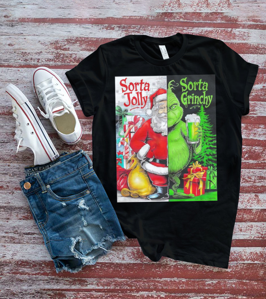 Sorta Jolly Sorta Grinchy Santa Claus Grinch Christmas Gifts T-Shirt