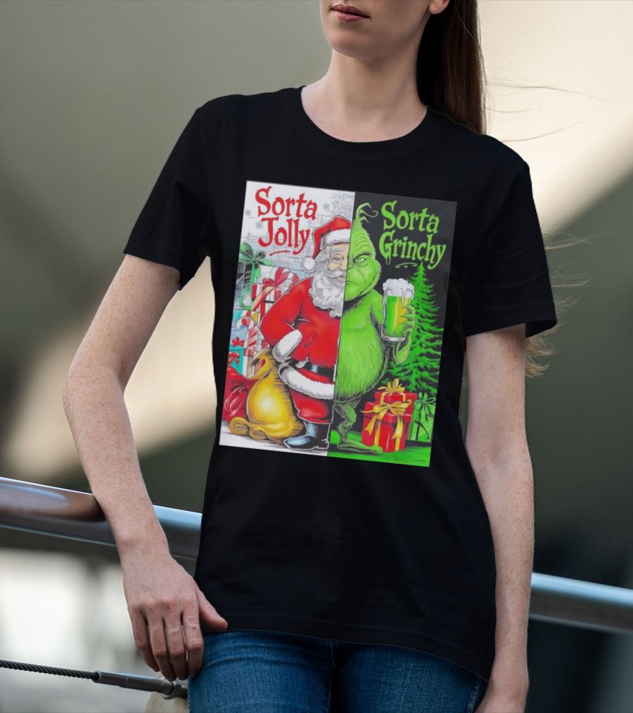 Sorta Jolly Sorta Grinchy Santa Claus Grinch Christmas Gifts T-Shirt