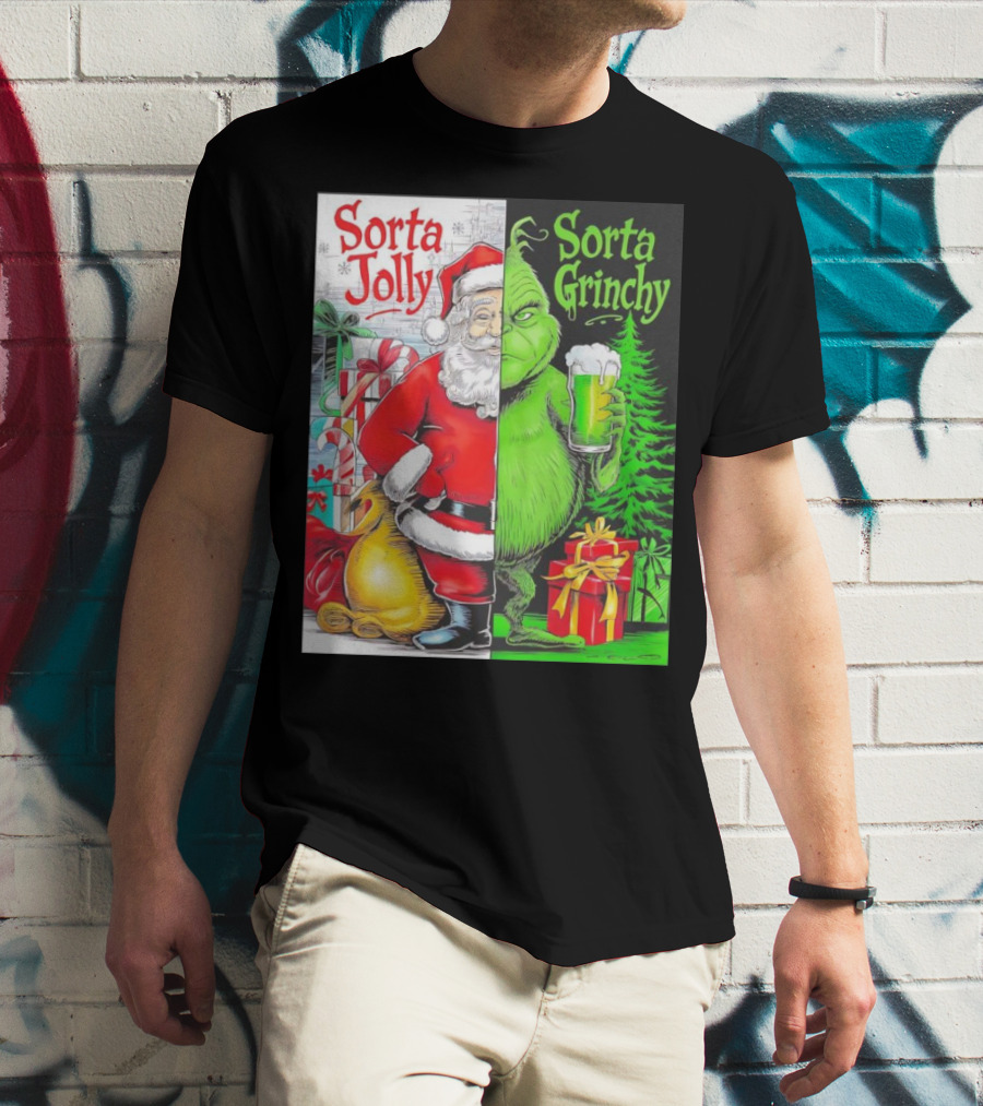 Sorta Jolly Sorta Grinchy Santa Claus Grinch Christmas Gifts T-Shirt