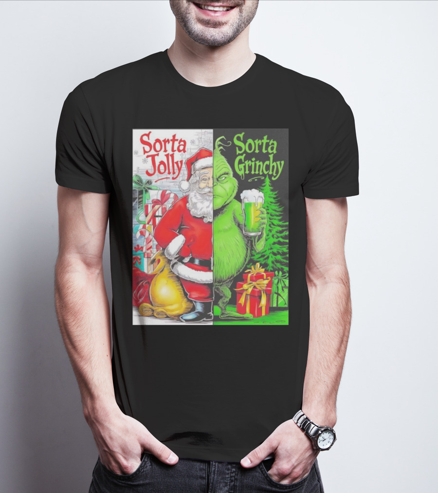 Sorta Jolly Sorta Grinchy Santa Claus Grinch Christmas Gifts T-Shirt