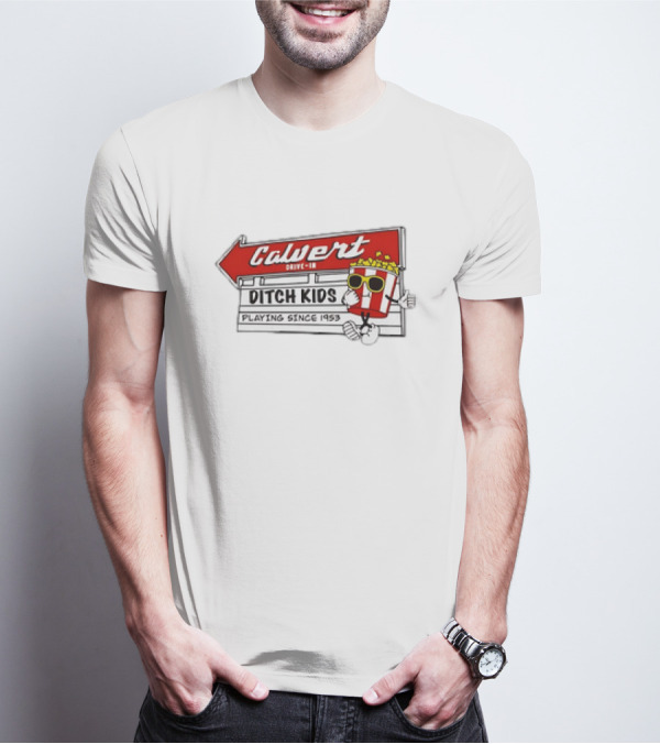 Calvert Drive-In Ditch Kids Playing Since 1953 Popcorn Character T-Shirt