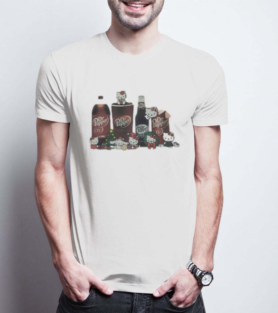 Hello Kitty Holiday With Dr Pepper Bottles And Cans T-Shirt