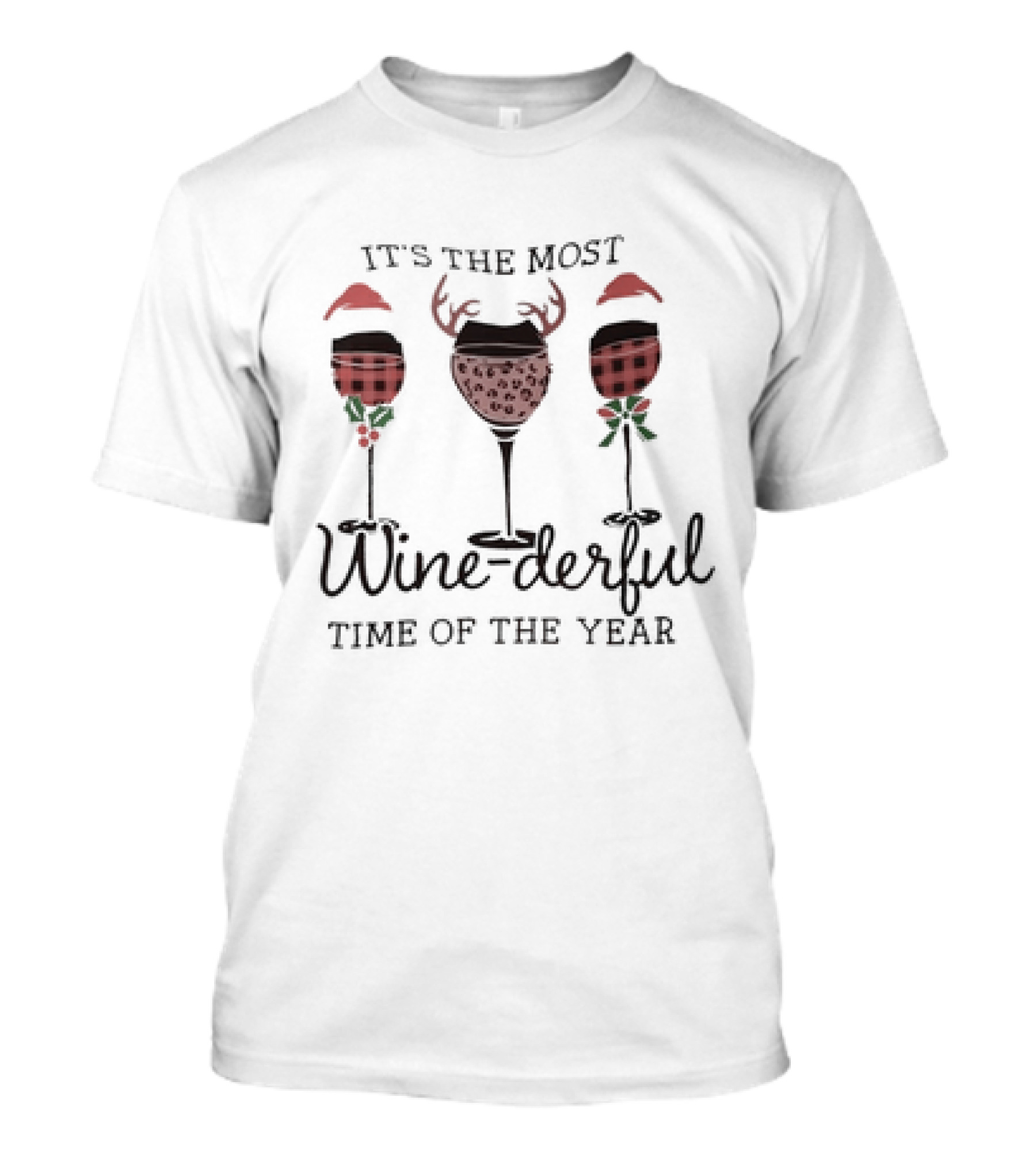 It's The Most Wine-derful Time Of The Year Christmas Wine Glasses With Santa Hats And Antlers T-Shirt