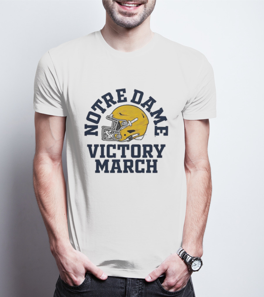 Notre Dame Victory March 2025 Fighting Irish Helmet T-Shirt