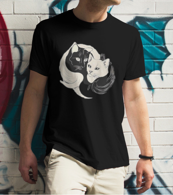 Yin Yang Cats Black And White Circle Harmony T-Shirt