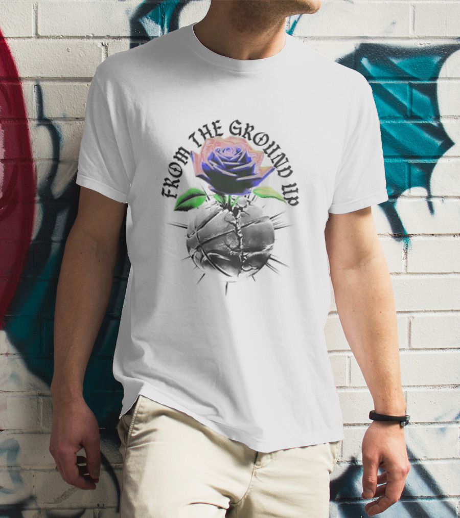From The Ground Up Blue Rose And Cracked Earth T-Shirt