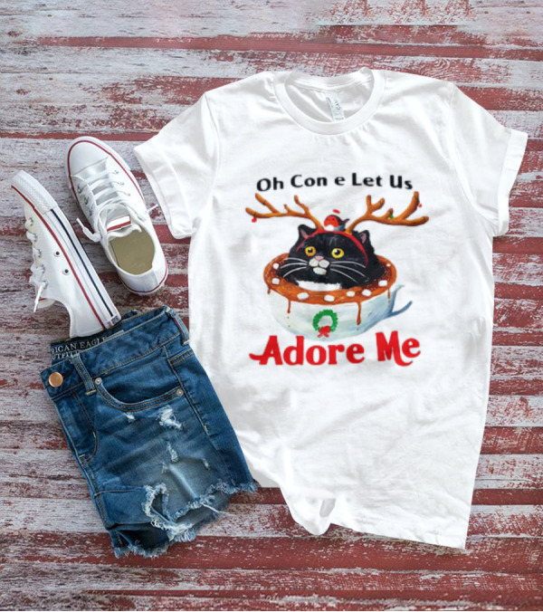 Oh Come Let Us Adore Me Cat In Reindeer Antlers T-Shirt