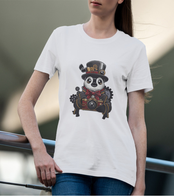 Steampunk Penguin Photographer With Gears And Vintage Camera T-Shirt