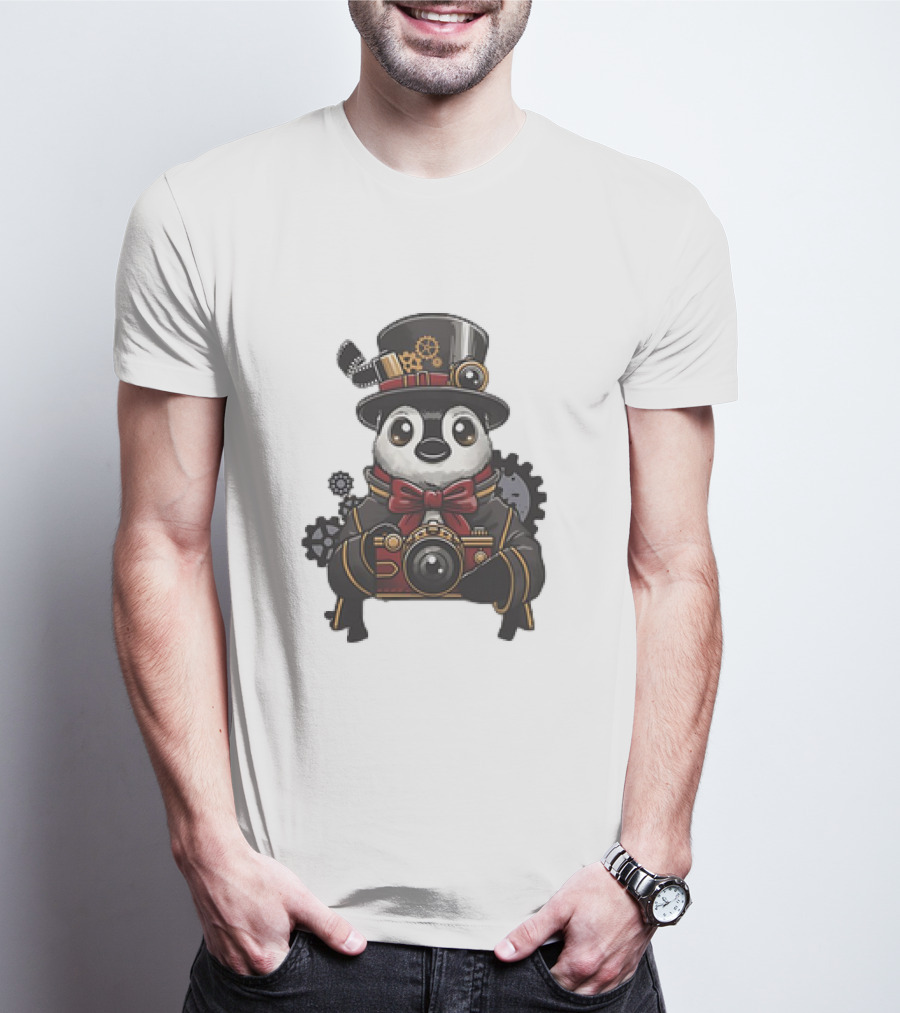 Steampunk Penguin Photographer With Gears And Vintage Camera T-Shirt