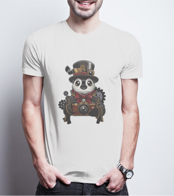 Steampunk Penguin Photographer With Gears And Vintage Camera T-Shirt