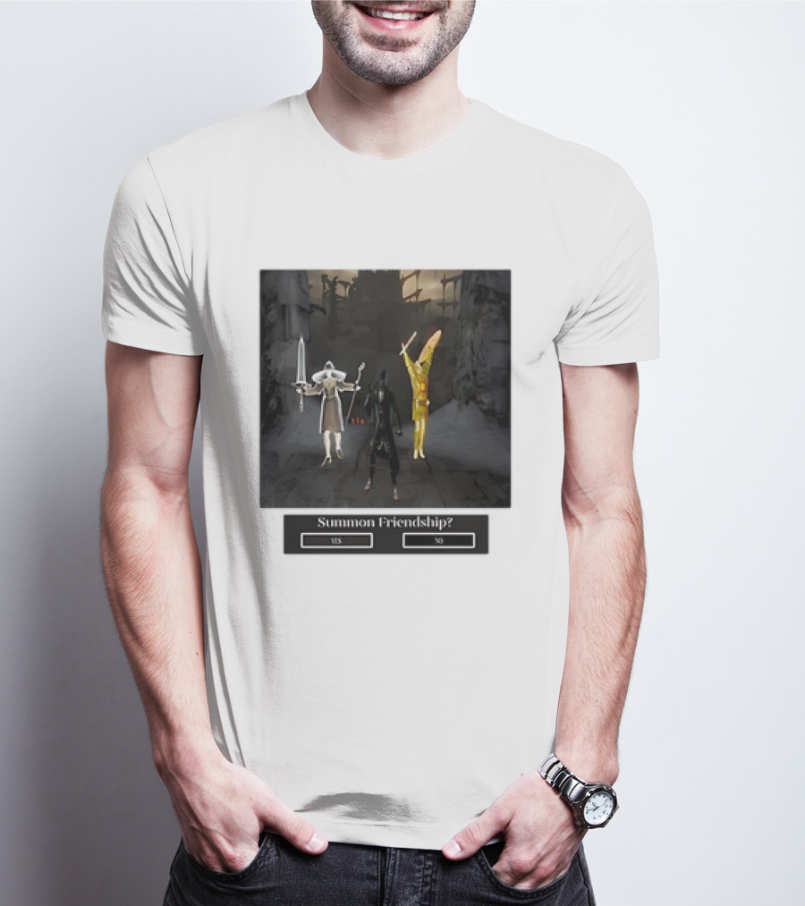 Summon Friendship? Yes No Characters With Swords And Wings T-Shirt