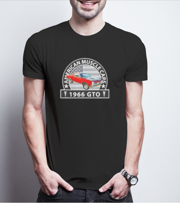 American Muscle Cars 1966 GTO US Flag T-Shirt