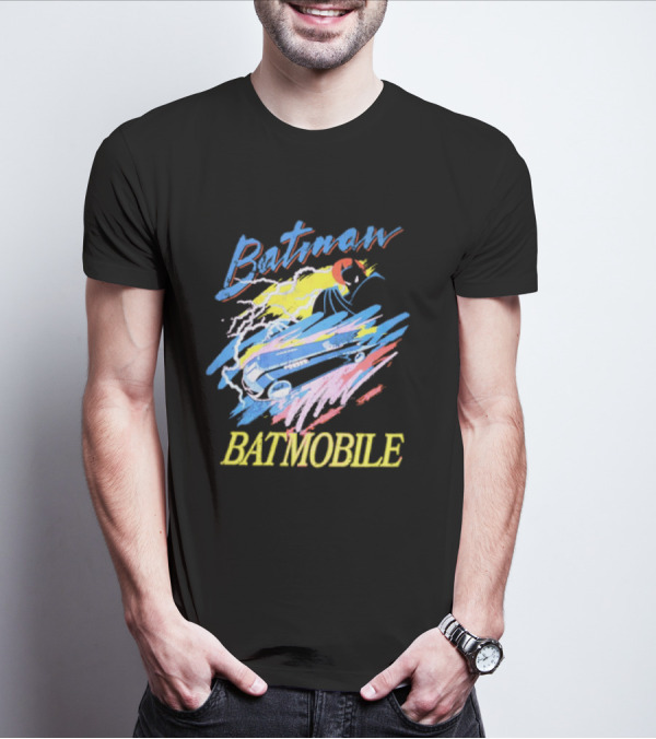 Batman Batmobile Vintage Retro Style Artwork Lightning Burst T-Shirt