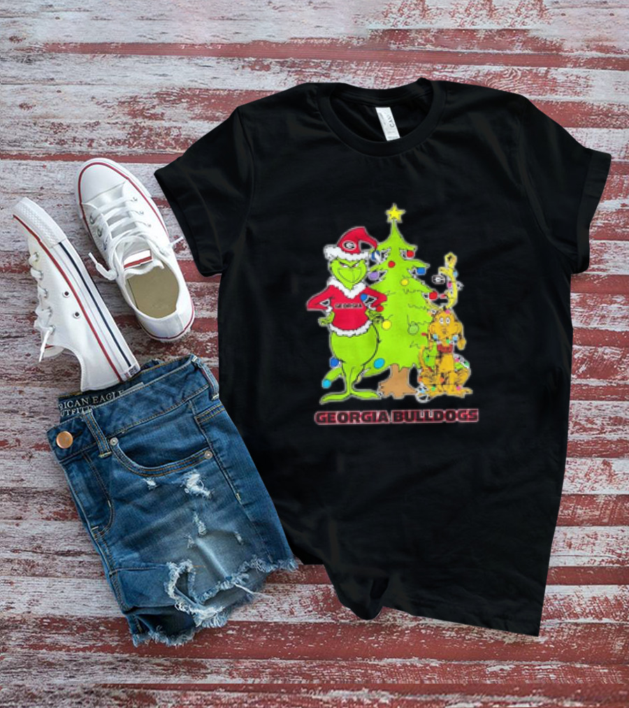 Georgia Bulldogs Grinch Christmas Tree Football T-Shirt