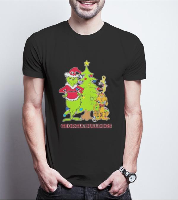 Georgia Bulldogs Grinch Christmas Tree Football T-Shirt