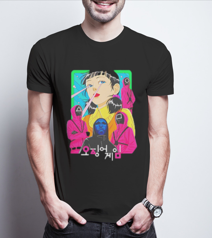 Squid Game 오징어 게임 Pink Soldier Characters And Doll T-Shirt