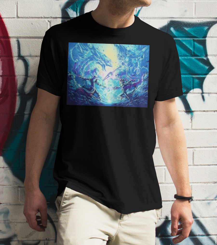 Yu Gi Oh Seto Kaiba Dueling Yugi Muto Blue-Eyes White Dragon And Dark Magician Showdown T-Shirt