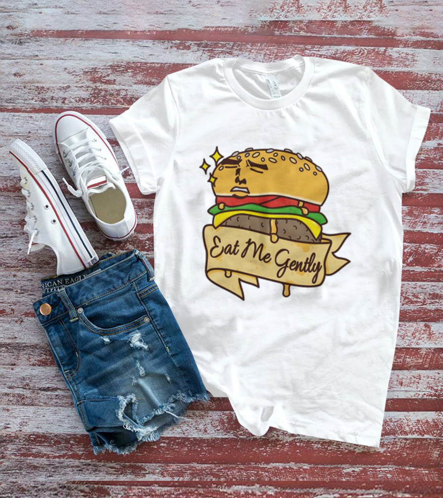 Eat Me Gently Cheeseburger With Face And Stars T-Shirt