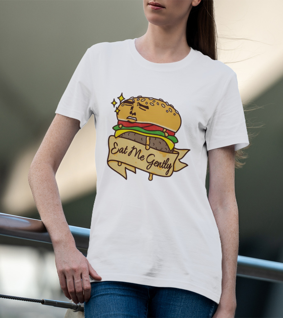 Eat Me Gently Cheeseburger With Face And Stars T-Shirt
