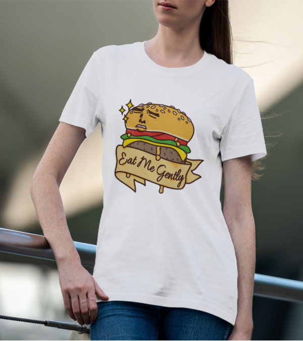 Eat Me Gently Cheeseburger With Face And Stars T-Shirt