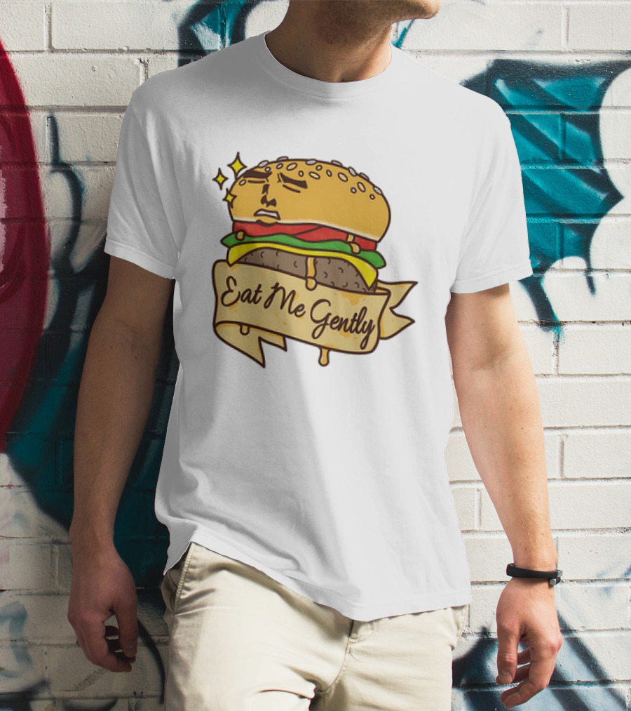 Eat Me Gently Cheeseburger With Face And Stars T-Shirt