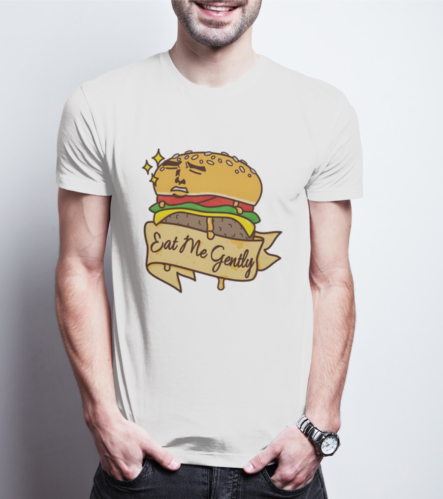 Eat Me Gently Cheeseburger With Face And Stars T-Shirt