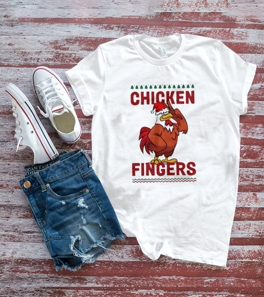 Chicken Fingers Santa Christmas Rooster Santa Hat T-Shirt