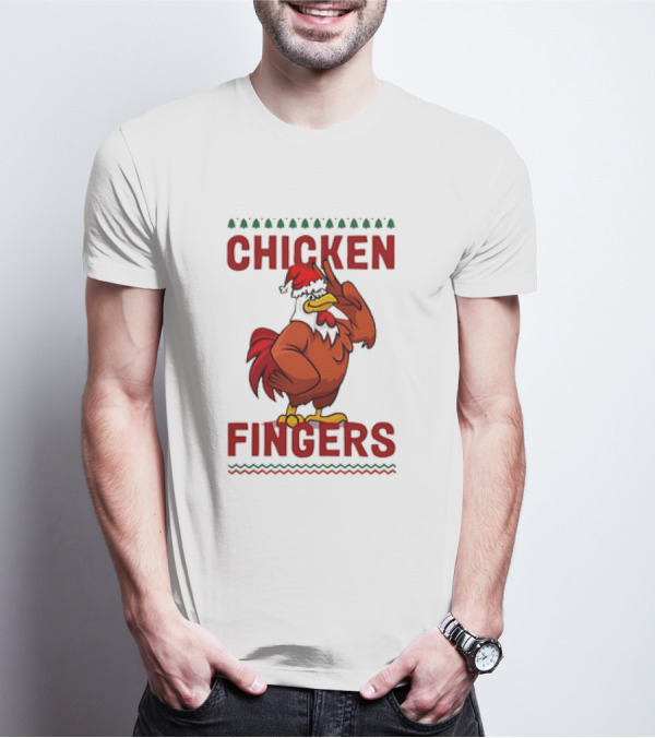 Chicken Fingers Santa Christmas Rooster Santa Hat T-Shirt
