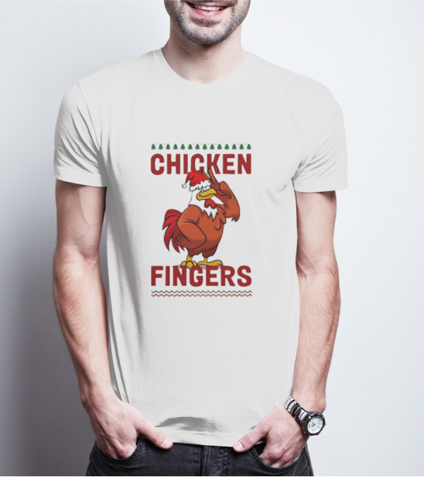 Chicken Santa Fingers Peace Sign T-Shirt