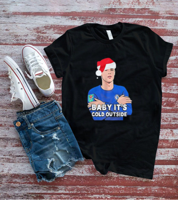 Baby It's Cold Outside Santa Hat Footballer In Blue T-Shirt