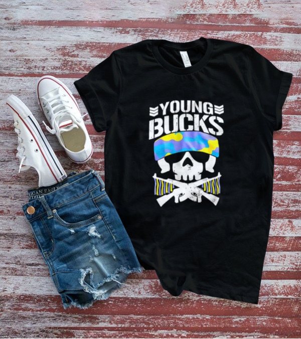 Young Bucks Skull With Camo Headband And Crossed Rifles T-Shirt
