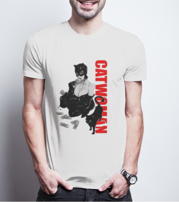 Catwoman Cartoon Noir With Money And Black Cat T-Shirt