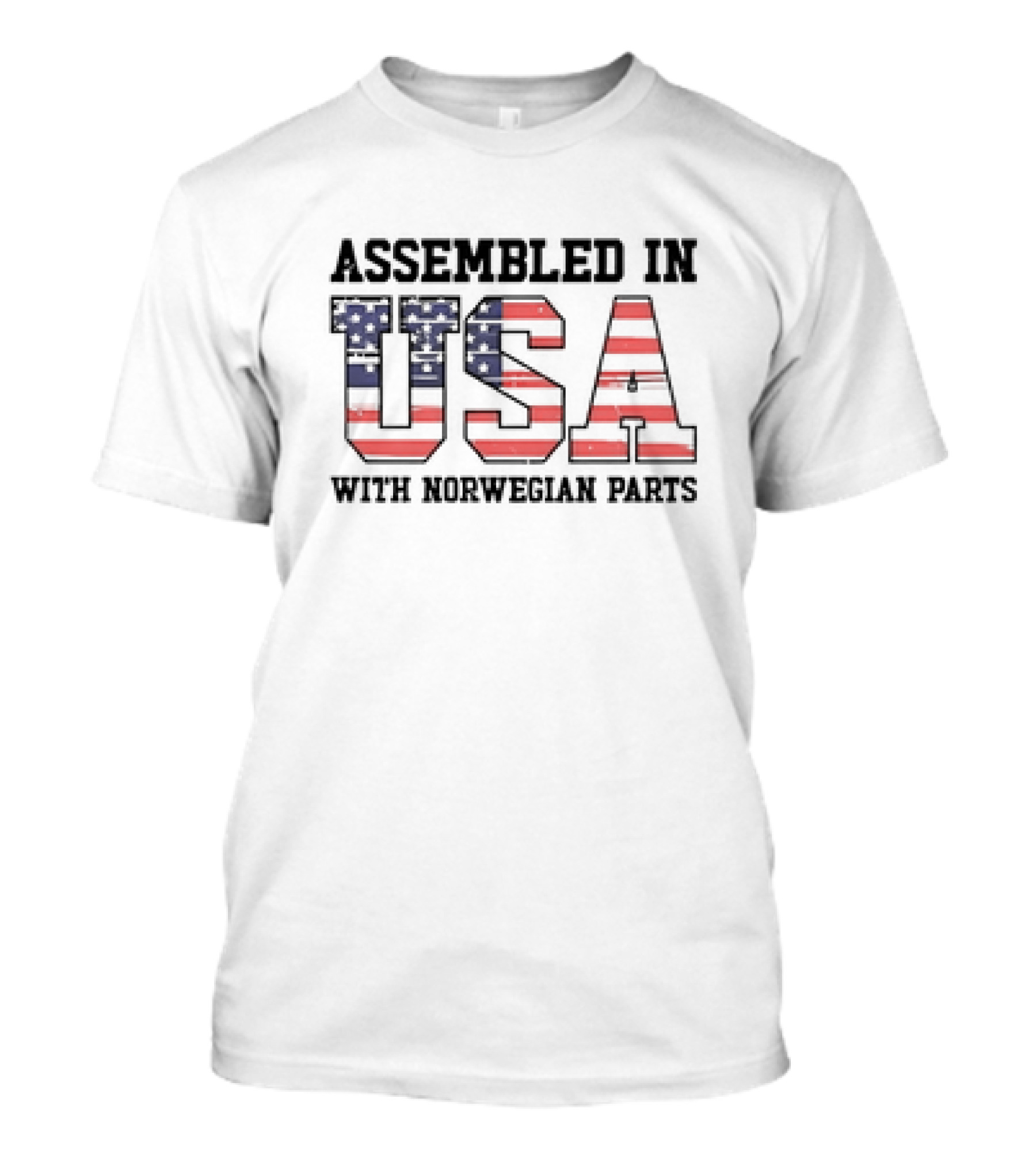 Assembled In USA Patriotic American Flag Design With Norwegian Parts T-Shirt