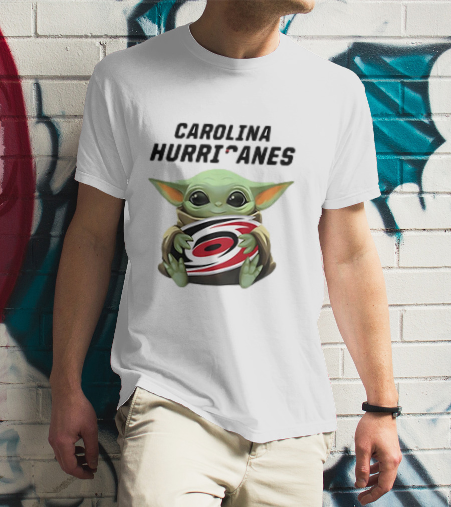 Baby Yoda Hugging Carolina Hurricanes Star Wars Crossover T-Shirt