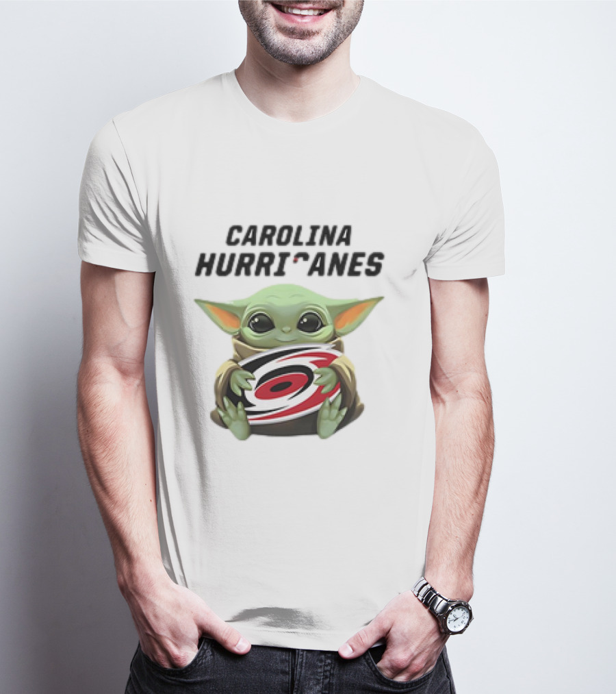 Baby Yoda Hugging Carolina Hurricanes Star Wars Crossover T-Shirt