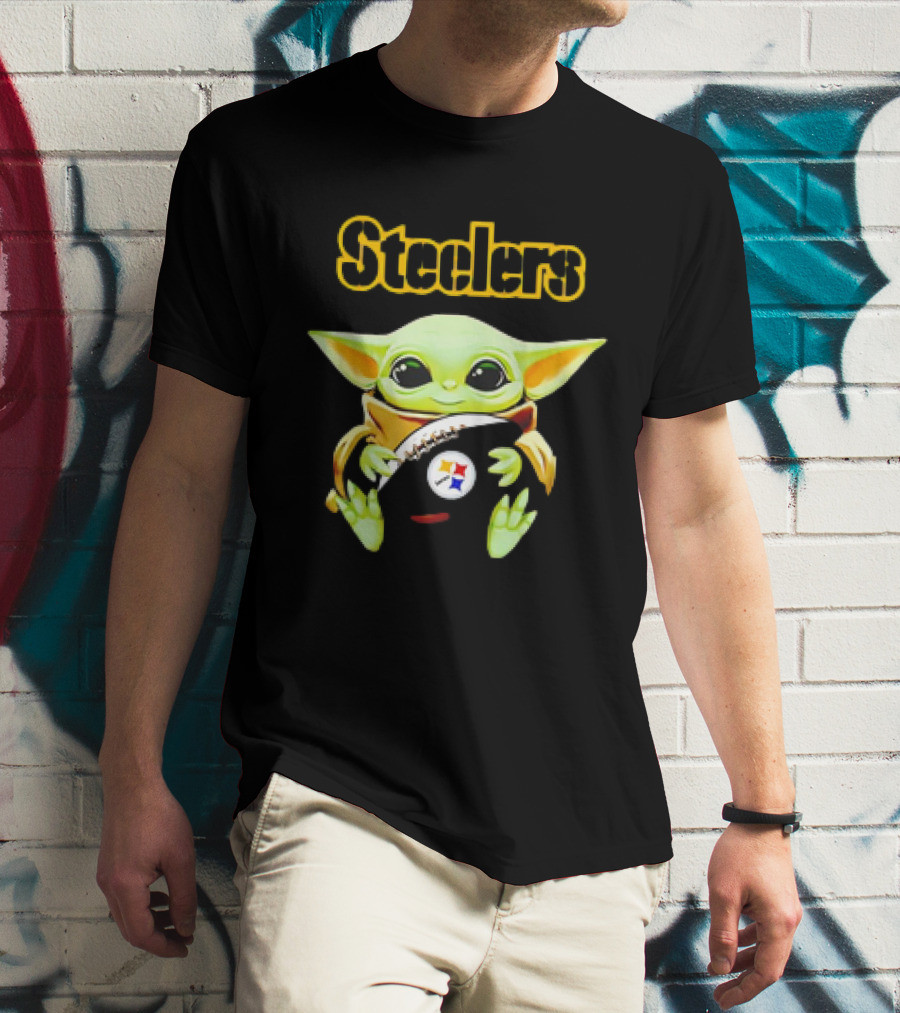 Baby Yoda Hugging Pittsburgh Steelers Football T-Shirt