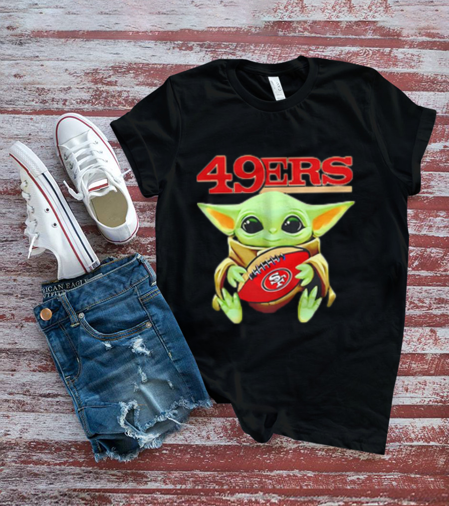 Baby Yoda Star Wars Holding San Francisco 49ers Football T-Shirt
