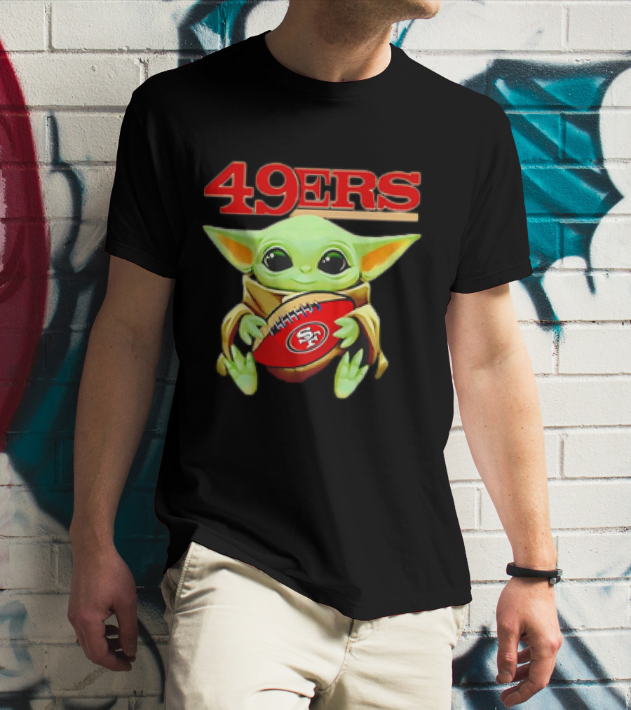 Baby Yoda Star Wars Holding San Francisco 49ers Football T-Shirt