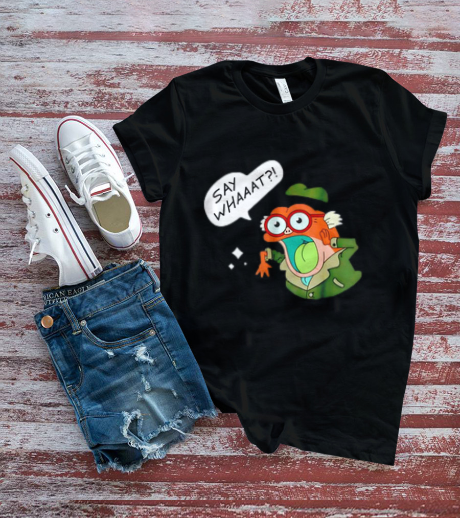 Hop Pop Plantar Amphibia Say Whaaaat Frog Cartoon Character Reaction T-Shirt