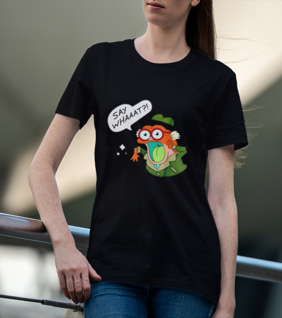 Hop Pop Plantar Amphibia Say Whaaaat Frog Cartoon Character Reaction T-Shirt
