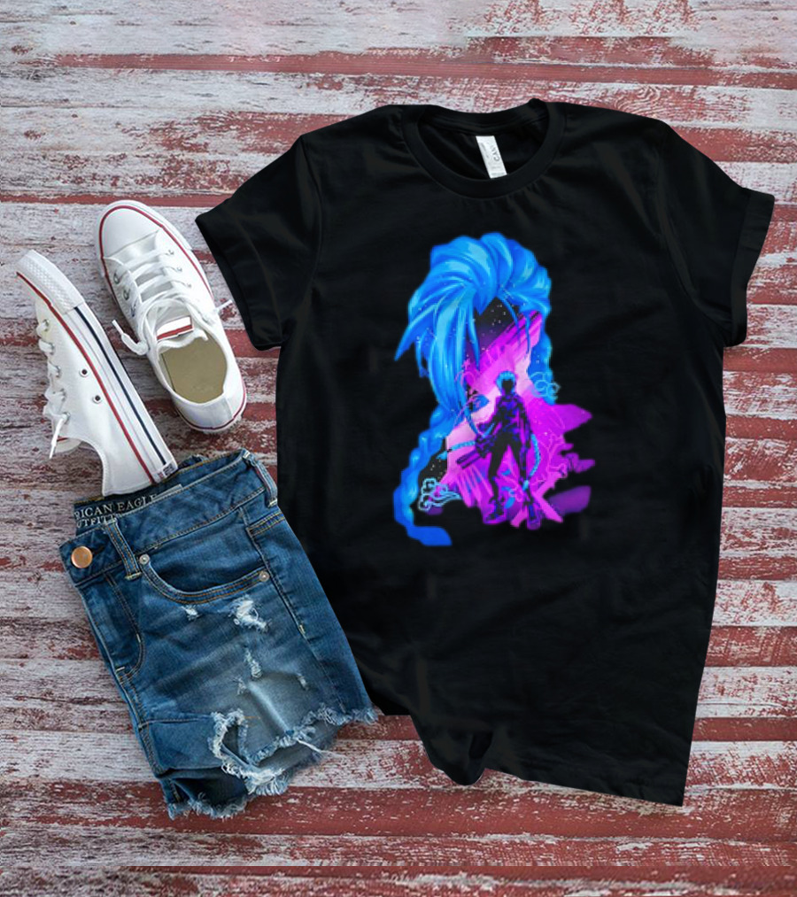 Jinx Arcane League Of Legends Iconic Silhouette With Blue Hair T-Shirt