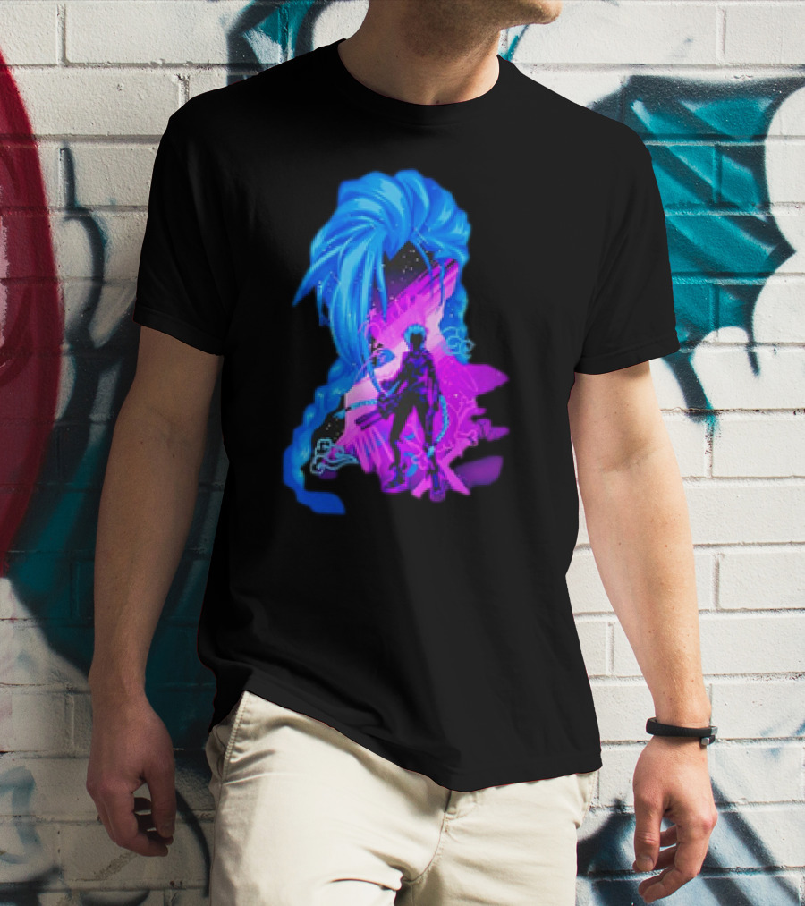 Jinx Arcane League Of Legends Iconic Silhouette With Blue Hair T-Shirt
