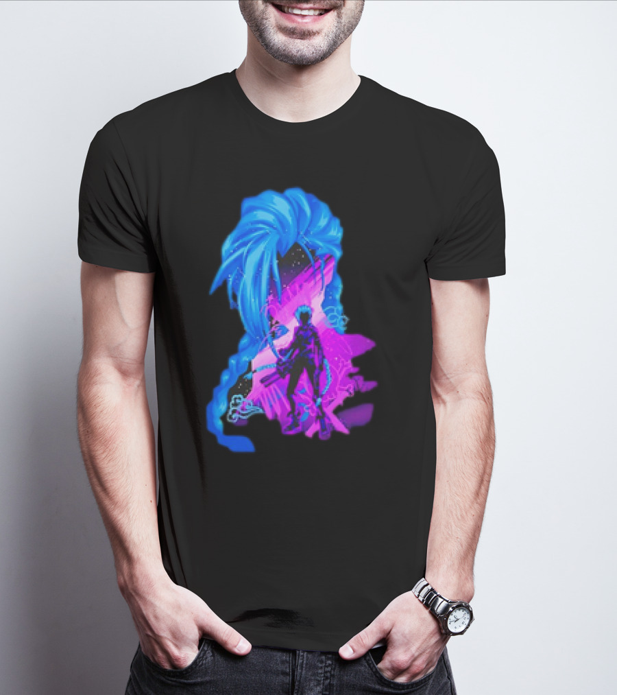 Jinx Arcane League Of Legends Iconic Silhouette With Blue Hair T-Shirt