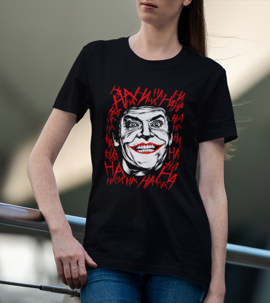 Joker Laughing Face Surrounded By Red HAHA Textured T-Shirt