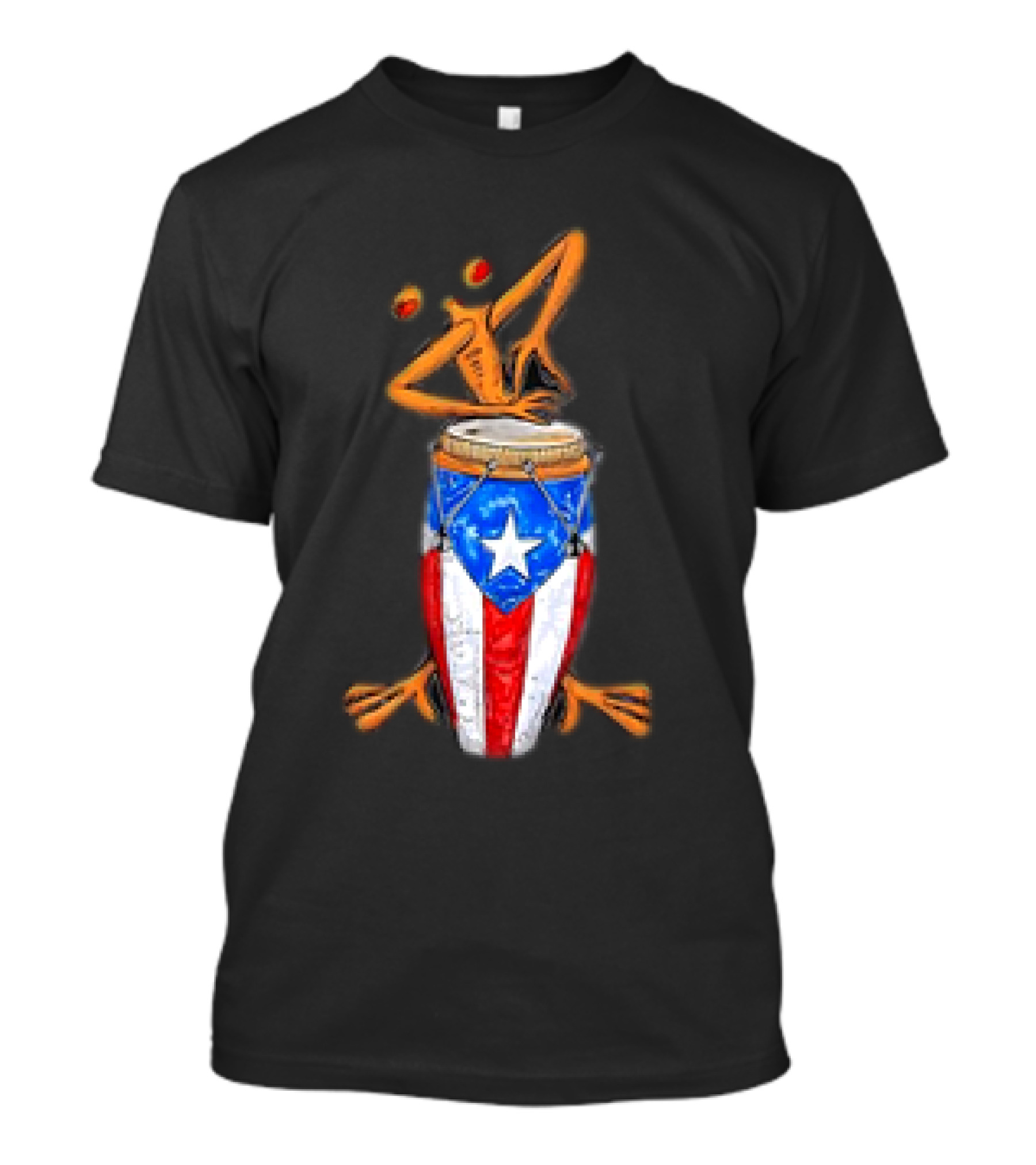 Boricua Puerto Rican Coqui Playing Drum Taino Flag T-Shirt