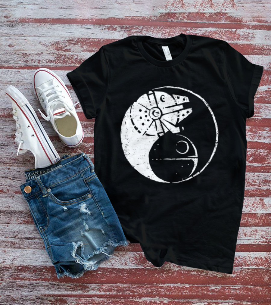 Millennium Falcon And Death Star Yin Yang Balancing The Force T-Shirt