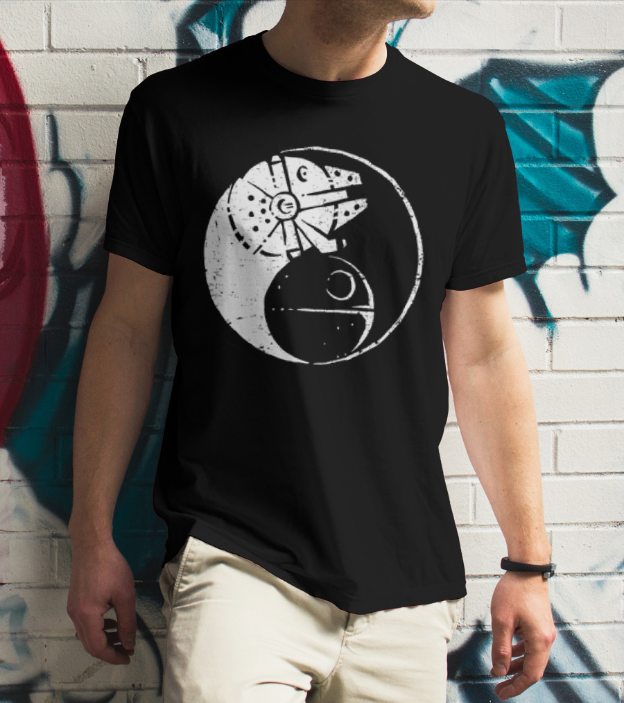 Millennium Falcon And Death Star Yin Yang Balancing The Force T-Shirt